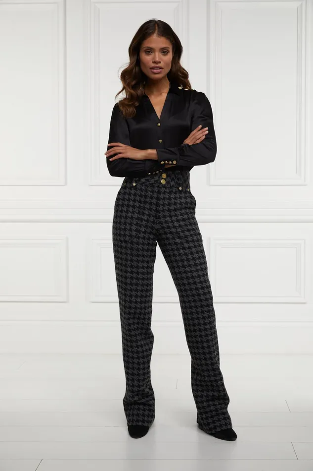 Holland Cooper Tailoring Women High Waisted Straight Trouser Large Scale Charcoal Houndstooth Holland Cooper Tailoring Women High Waisted Straight Trouser Large Scale Charcoal Houndstooth