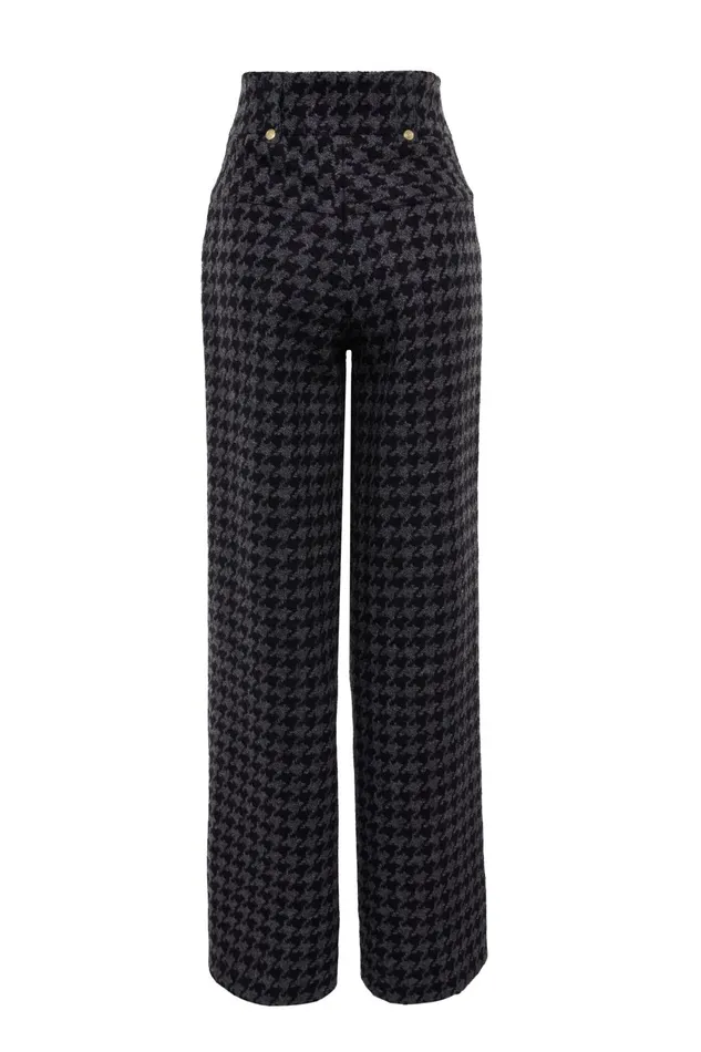Holland Cooper Tailoring Women High Waisted Straight Trouser Large Scale Charcoal Houndstooth Holland Cooper Tailoring Women High Waisted Straight Trouser Large Scale Charcoal Houndstooth
