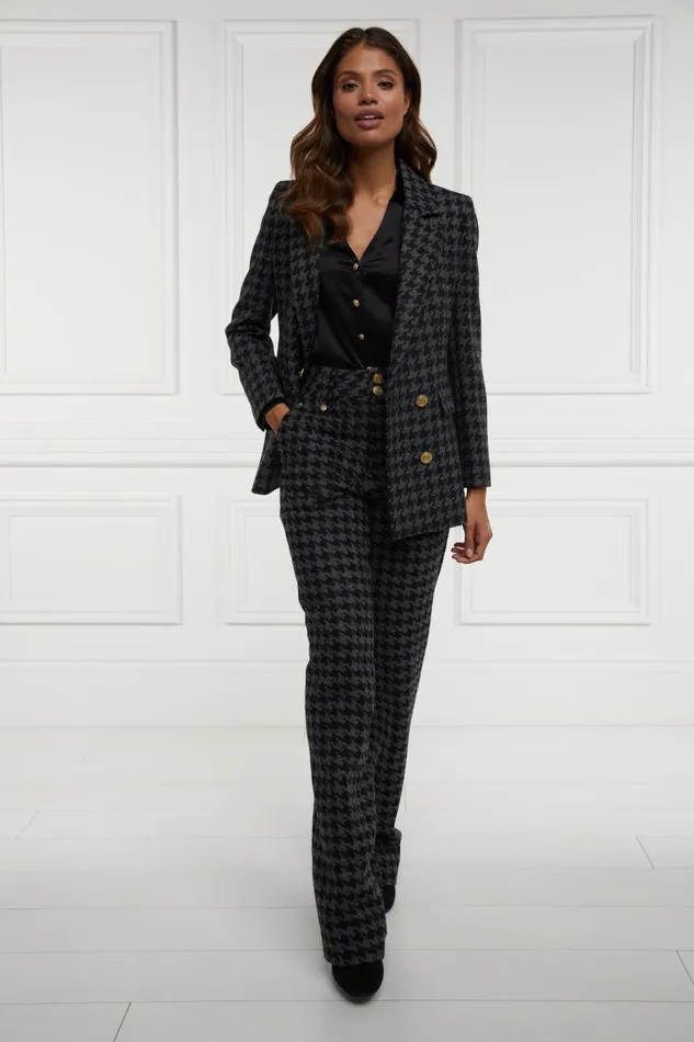 Holland Cooper Tailoring Women High Waisted Straight Trouser Large Scale Charcoal Houndstooth Holland Cooper Tailoring Women High Waisted Straight Trouser Large Scale Charcoal Houndstooth