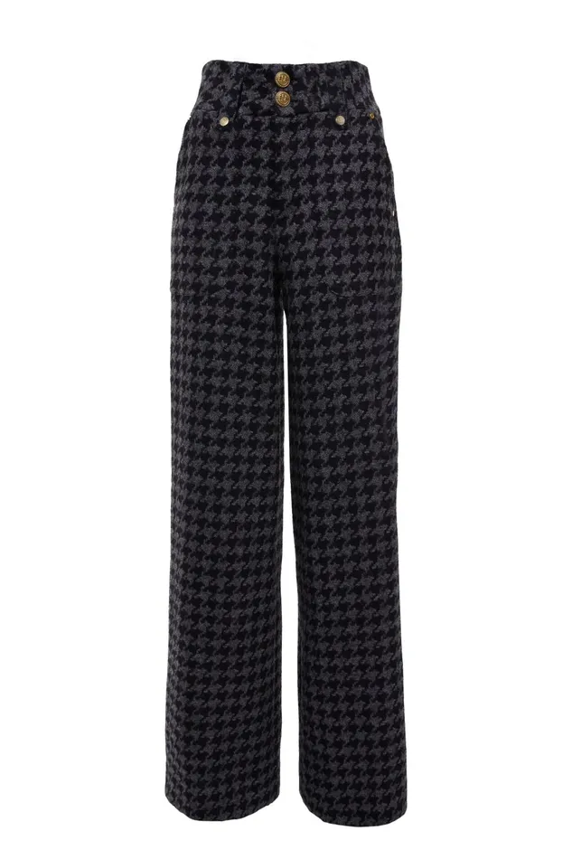 Holland Cooper Tailoring Women High Waisted Straight Trouser Large Scale Charcoal Houndstooth Holland Cooper Tailoring Women High Waisted Straight Trouser Large Scale Charcoal Houndstooth