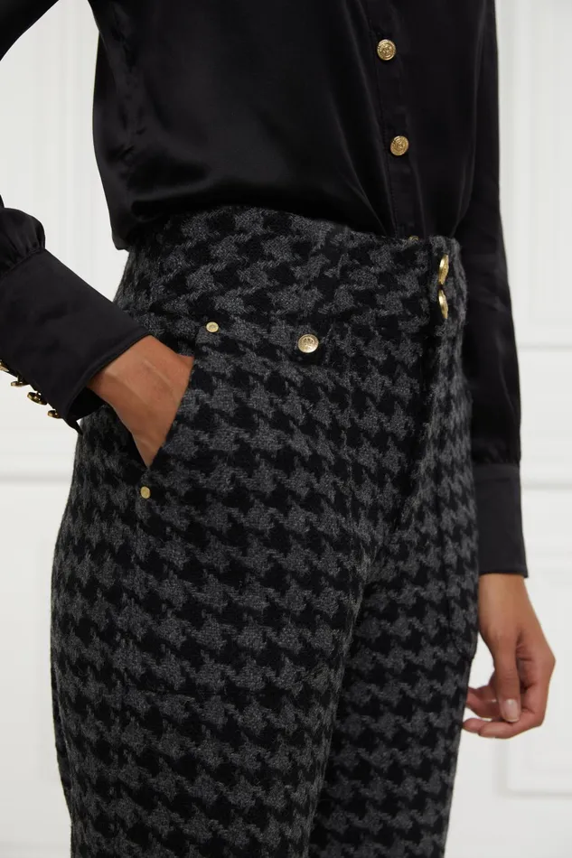 Holland Cooper Tailoring Women High Waisted Straight Trouser Large Scale Charcoal Houndstooth Holland Cooper Tailoring Women High Waisted Straight Trouser Large Scale Charcoal Houndstooth
