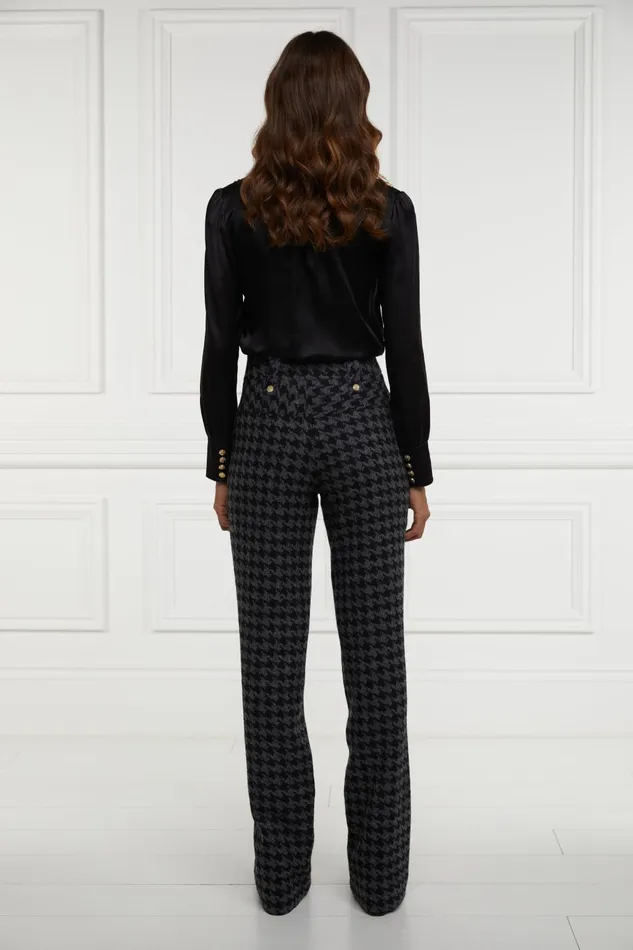 Holland Cooper Tailoring Women High Waisted Straight Trouser Large Scale Charcoal Houndstooth Holland Cooper Tailoring Women High Waisted Straight Trouser Large Scale Charcoal Houndstooth