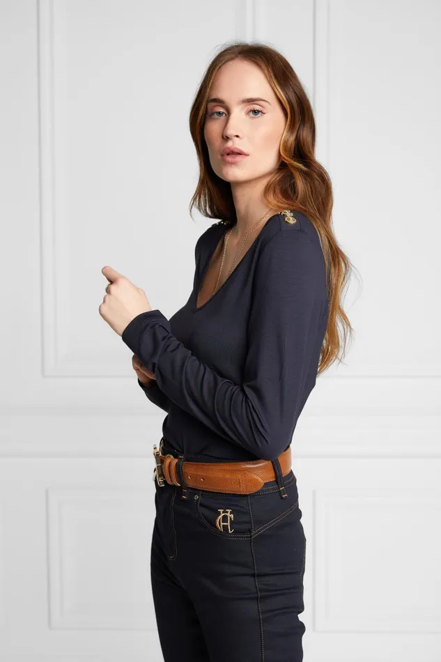 Holland Cooper Tops Women Long Sleeve VNeck Tee Ink Navy Holland Cooper Tops Women Long Sleeve VNeck Tee Ink Navy