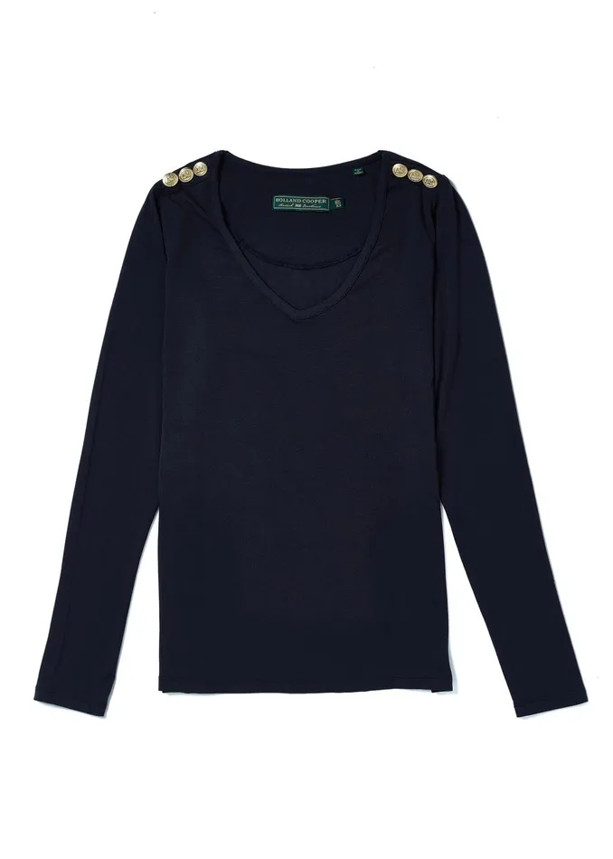Holland Cooper Tops Women Long Sleeve VNeck Tee Ink Navy Holland Cooper Tops Women Long Sleeve VNeck Tee Ink Navy