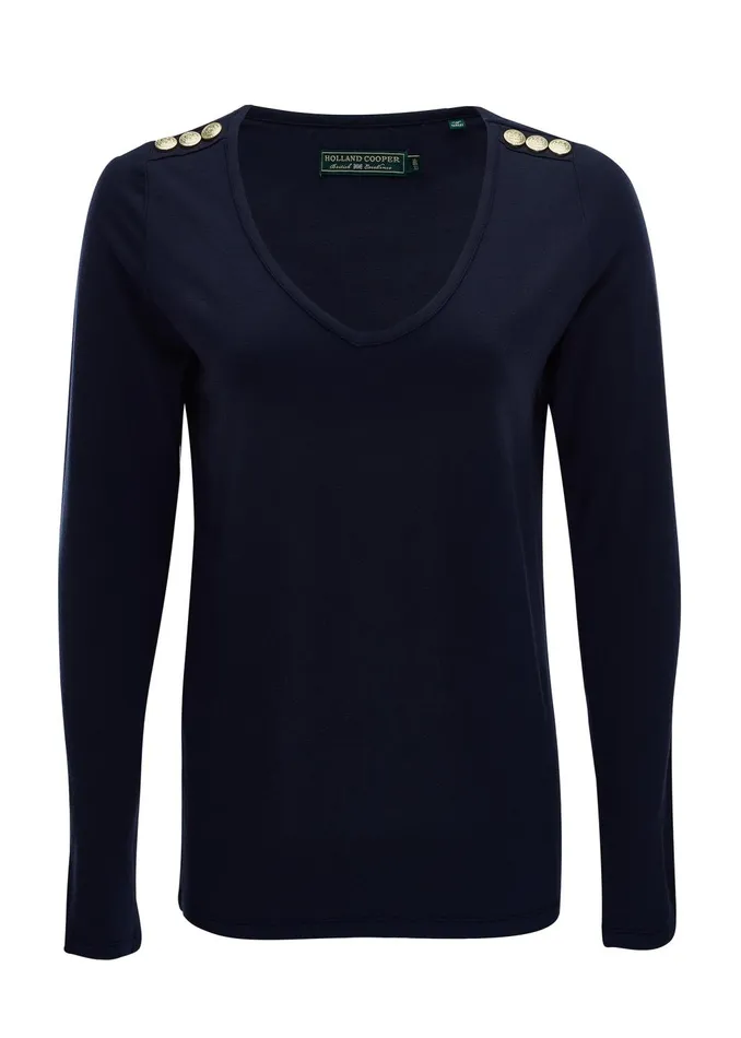 Holland Cooper Tops Women Long Sleeve VNeck Tee Ink Navy Holland Cooper Tops Women Long Sleeve VNeck Tee Ink Navy