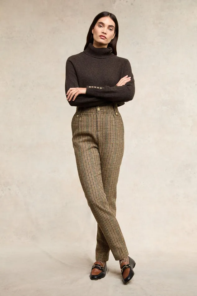 Holland Cooper Trousers Women High Waisted Peg Trouser Hailes Green Tweed