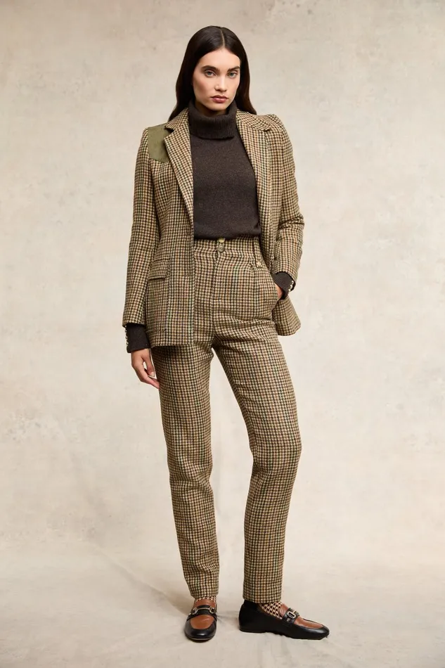 Holland Cooper Trousers Women High Waisted Peg Trouser Hailes Green Tweed Holland Cooper Trousers Women High Waisted Peg Trouser Hailes Green Tweed