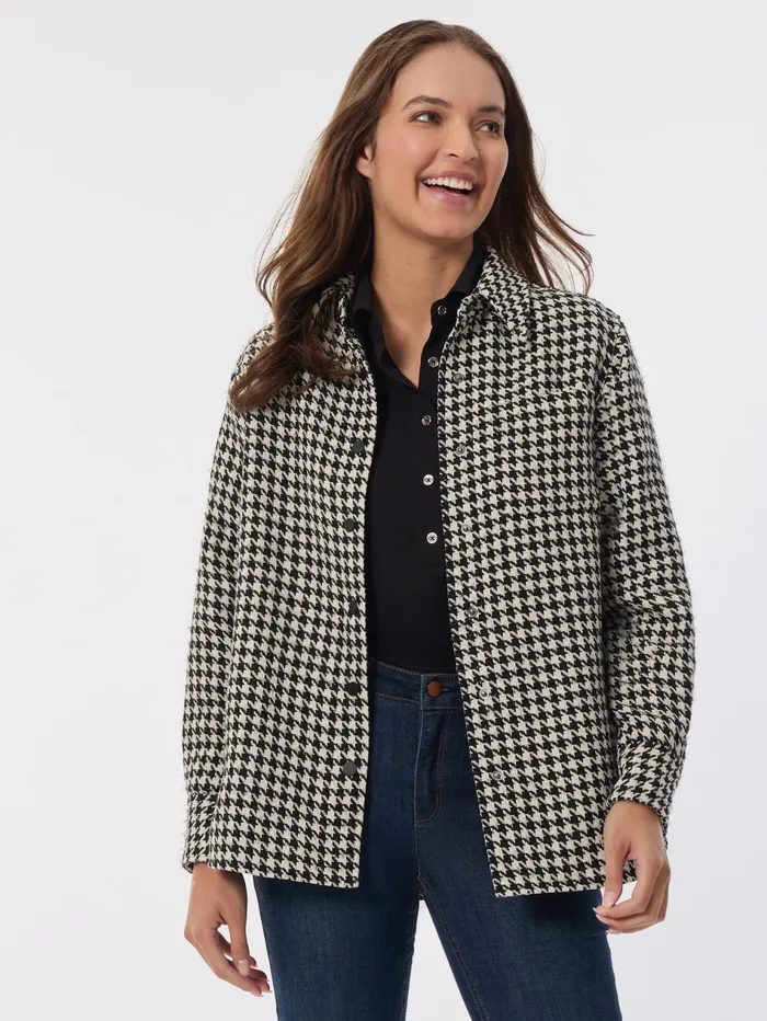 Houndstooth ButtonFront Shacket Women Jones New York Outerwear