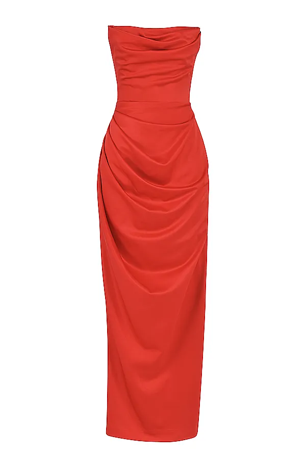 House Of CB AdrienneScarlet Satin Strapless Gown Scarlet Women Corset Dresses