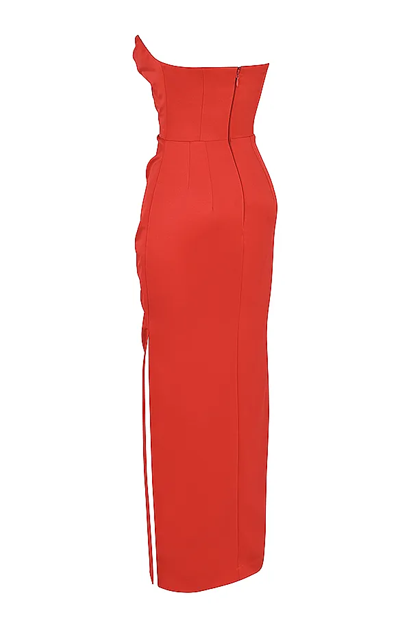 House Of CB AdrienneScarlet Satin Strapless Gown Scarlet Women Corset Dresses