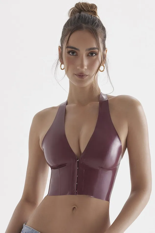House Of CB AriadneMerlot Latex Halter Top Merlot Women Tops