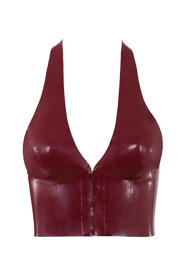 House Of CB AriadneMerlot Latex Halter Top Merlot Women Tops