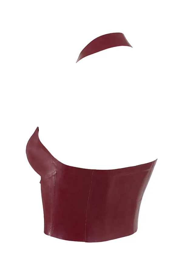 House Of CB AriadneMerlot Latex Halter Top Merlot Women Tops