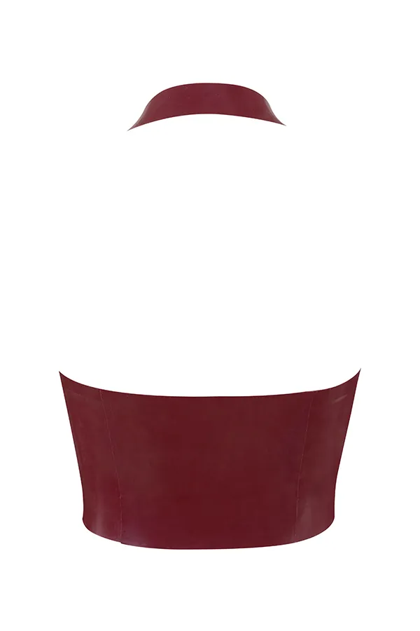 House Of CB AriadneMerlot Latex Halter Top Merlot Women Tops