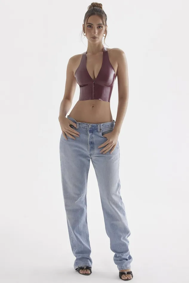 House Of CB AriadneMerlot Latex Halter Top Merlot Women Tops