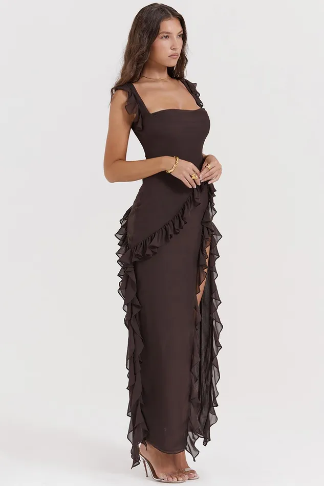 House Of CB ArielaEspresso Ruffle Maxi Dress Espresso Women Maxi Dresses