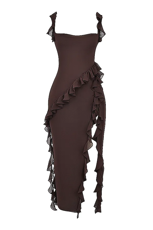 House Of CB ArielaEspresso Ruffle Maxi Dress Espresso Women Maxi Dresses