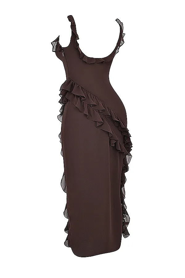 House Of CB ArielaEspresso Ruffle Maxi Dress Espresso Women Maxi Dresses