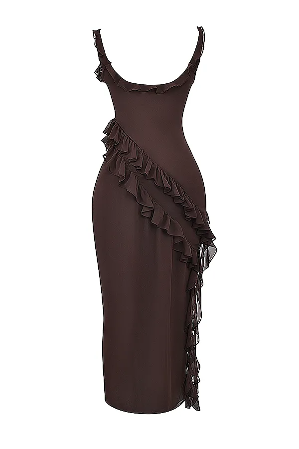 House Of CB ArielaEspresso Ruffle Maxi Dress Espresso Women Maxi Dresses