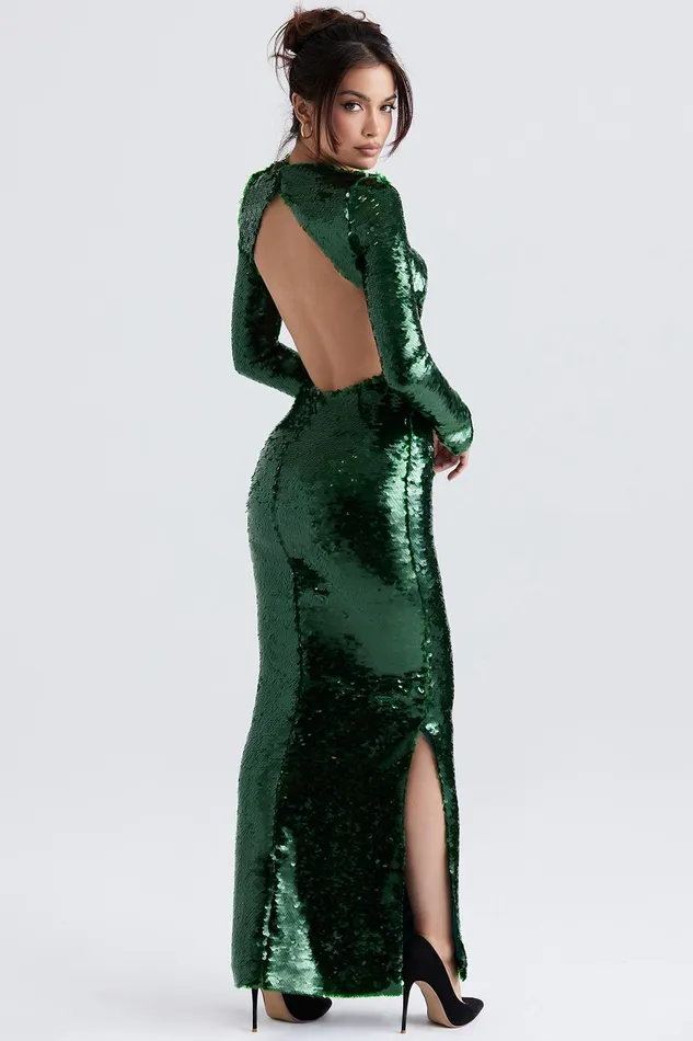 House Of CB BellePine Green Sequin Maxi Dress 8211 SALE Pine Women Maxi Dresses