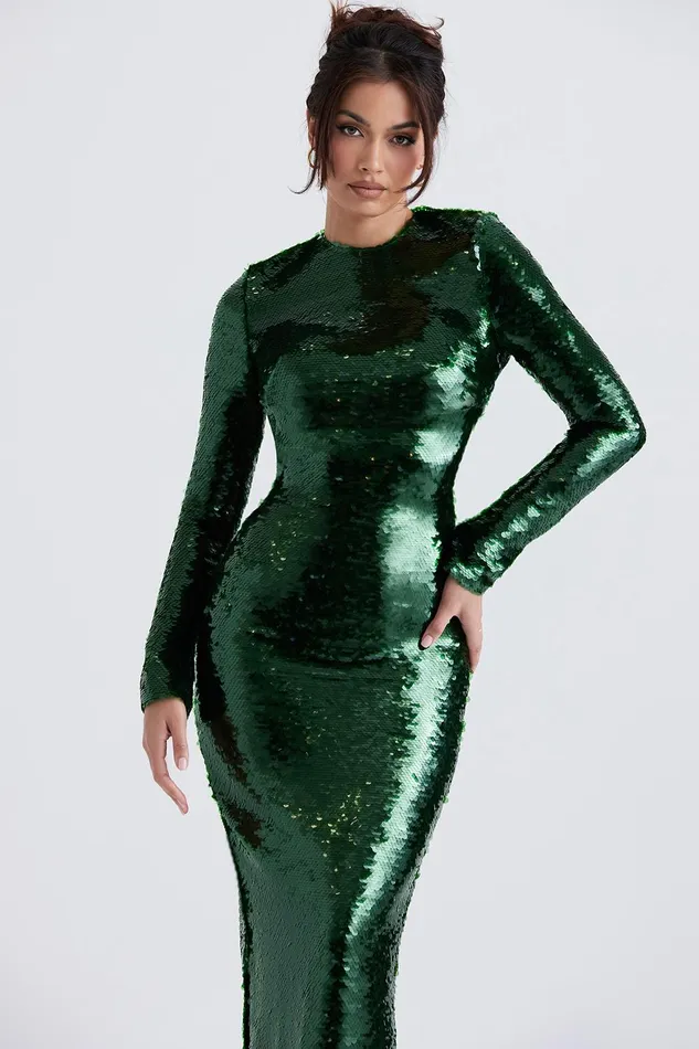 House Of CB BellePine Green Sequin Maxi Dress 8211 SALE Pine Women Maxi Dresses