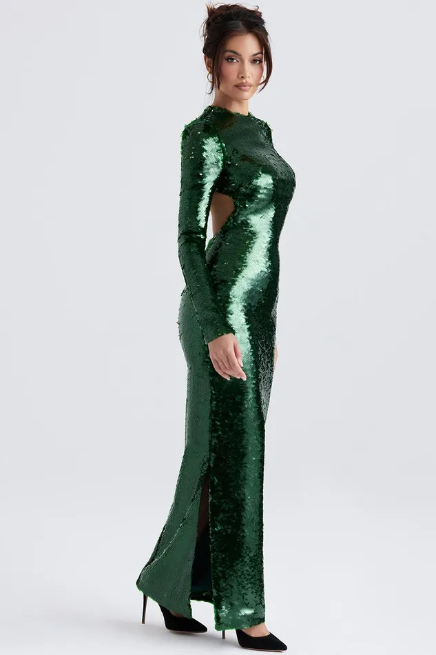 House Of CB BellePine Green Sequin Maxi Dress 8211 SALE Pine Women Maxi Dresses