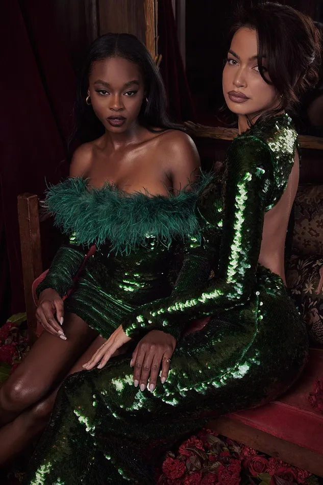 House Of CB BellePine Green Sequin Maxi Dress 8211 SALE Pine Women Maxi Dresses