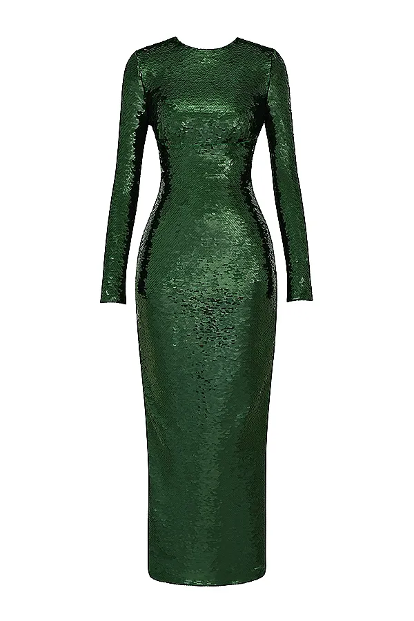 House Of CB BellePine Green Sequin Maxi Dress 8211 SALE Pine Women Maxi Dresses