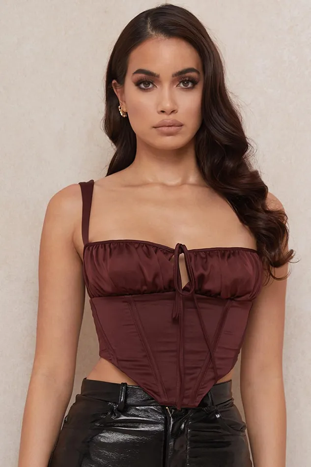 House Of CB BetsyRaisin Satin Cropped Corset 8211 SALE Raisin Women Tops