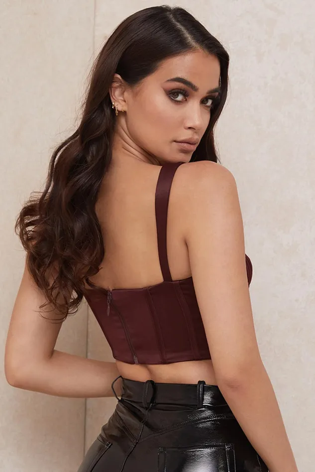 House Of CB BetsyRaisin Satin Cropped Corset 8211 SALE Raisin Women Tops