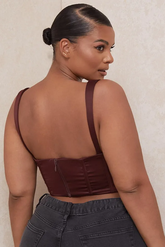 House Of CB BetsyRaisin Satin Cropped Corset 8211 SALE Raisin Women Tops