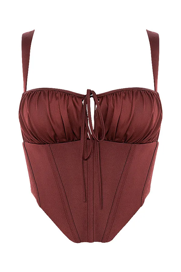 House Of CB BetsyRaisin Satin Cropped Corset 8211 SALE Raisin Women Tops