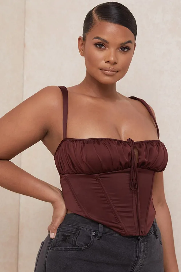 House Of CB BetsyRaisin Satin Cropped Corset 8211 SALE Raisin Women Tops