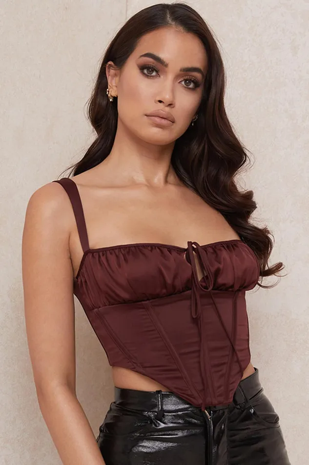 House Of CB BetsyRaisin Satin Cropped Corset 8211 SALE Raisin Women Tops