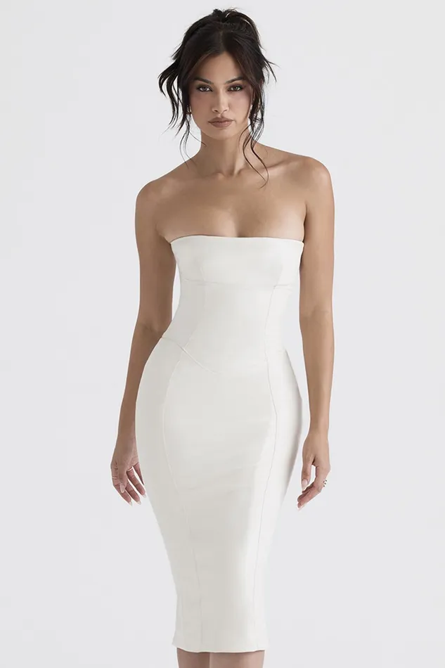 House Of CB CamillaIvory Vegan Leather Strapless Dress 8211 SALE Ivory Women Bodycon Dresses