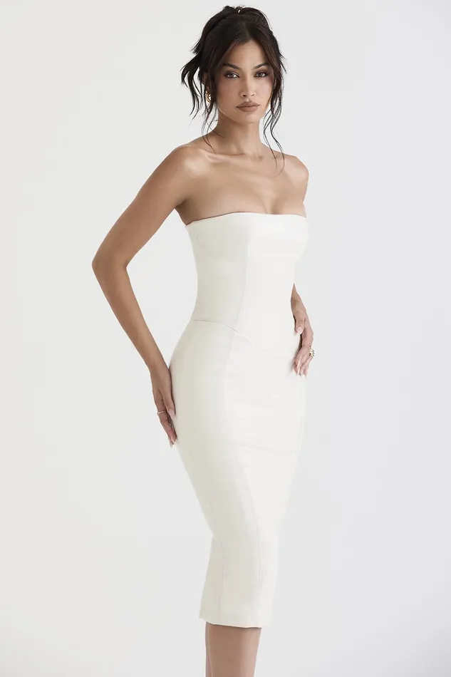 House Of CB CamillaIvory Vegan Leather Strapless Dress 8211 SALE Ivory Women Bodycon Dresses
