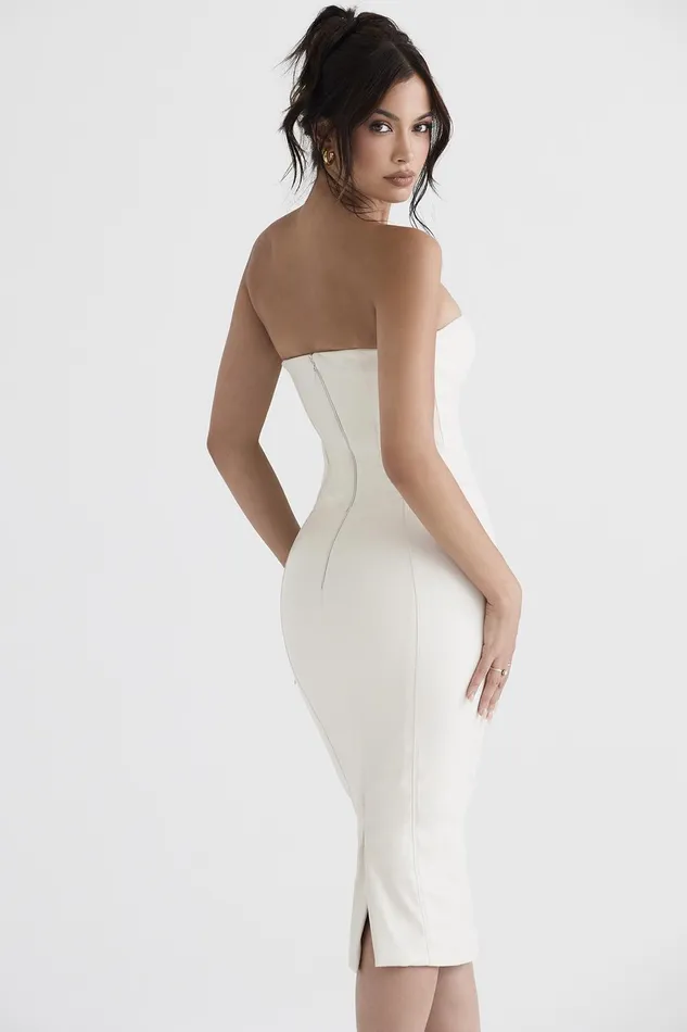 House Of CB CamillaIvory Vegan Leather Strapless Dress 8211 SALE Ivory Women Bodycon Dresses