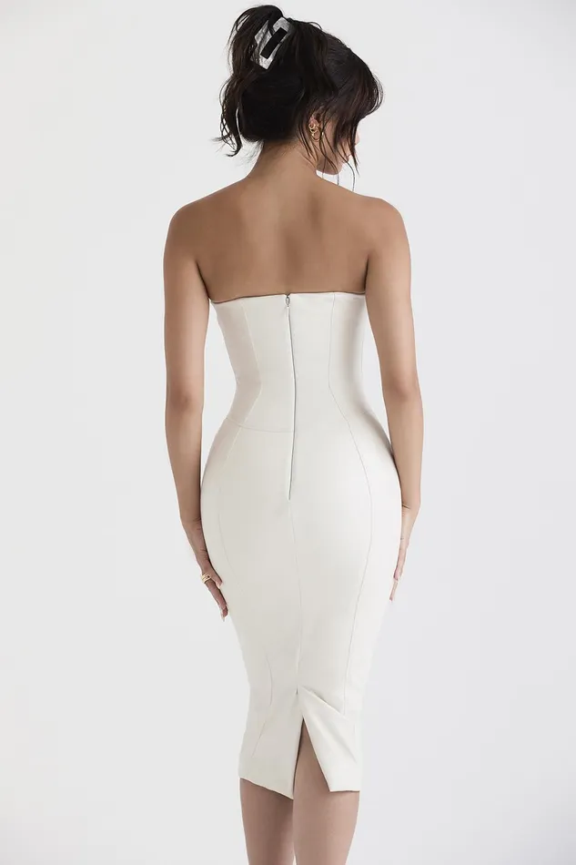 House Of CB CamillaIvory Vegan Leather Strapless Dress 8211 SALE Ivory Women Bodycon Dresses