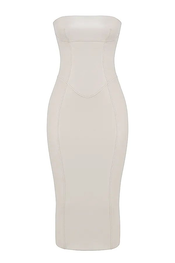 House Of CB CamillaIvory Vegan Leather Strapless Dress 8211 SALE Ivory Women Bodycon Dresses