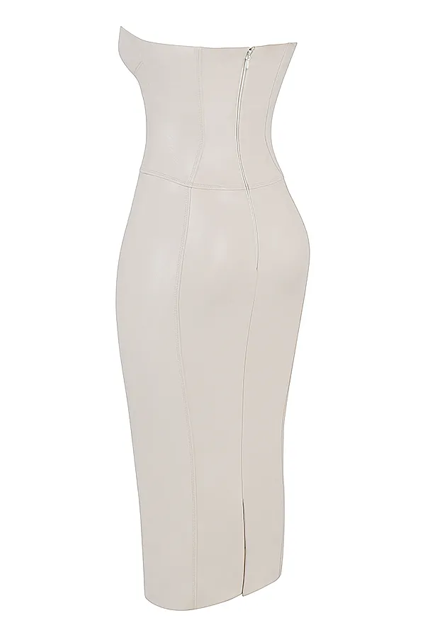 House Of CB CamillaIvory Vegan Leather Strapless Dress 8211 SALE Ivory Women Bodycon Dresses