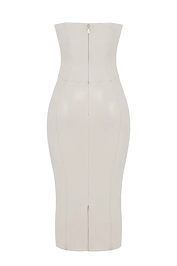 House Of CB CamillaIvory Vegan Leather Strapless Dress 8211 SALE Ivory Women Bodycon Dresses