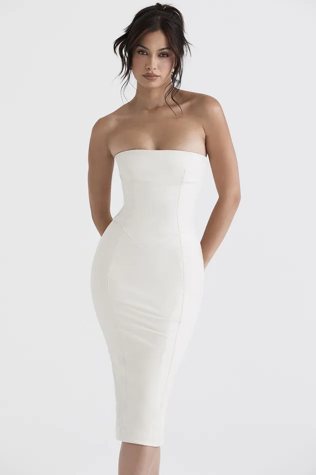 House Of CB CamillaIvory Vegan Leather Strapless Dress 8211 SALE Ivory Women Bodycon Dresses