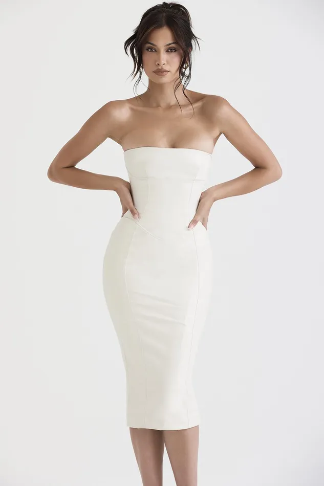 House Of CB CamillaIvory Vegan Leather Strapless Dress 8211 SALE Ivory Women Bodycon Dresses
