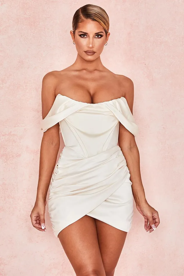 House Of CB CoralineIvory Satin Corset Dress Ivory Women Strapless Dresses