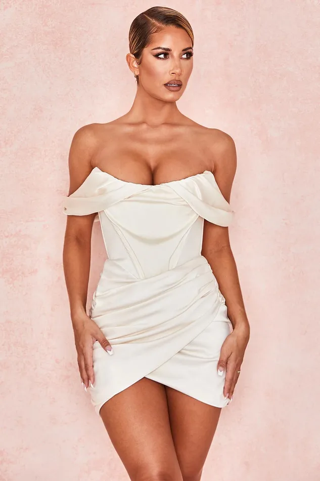 House Of CB CoralineIvory Satin Corset Dress Ivory Women Strapless Dresses