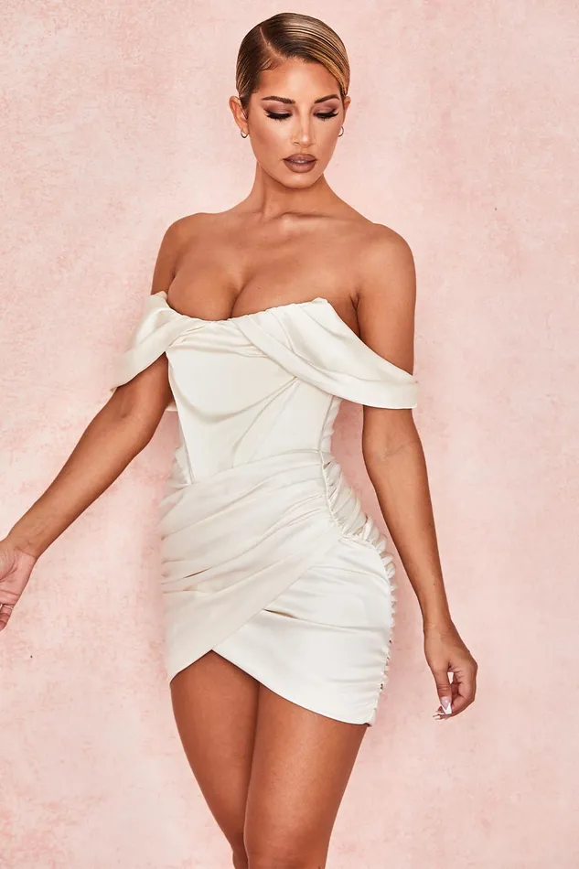 House Of CB CoralineIvory Satin Corset Dress Ivory Women Strapless Dresses
