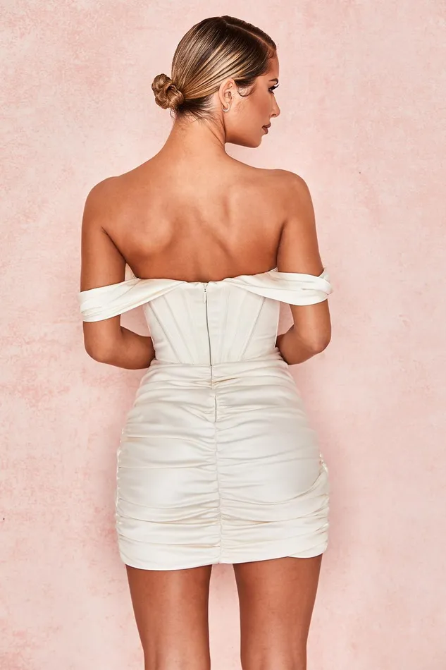 House Of CB CoralineIvory Satin Corset Dress Ivory Women Strapless Dresses