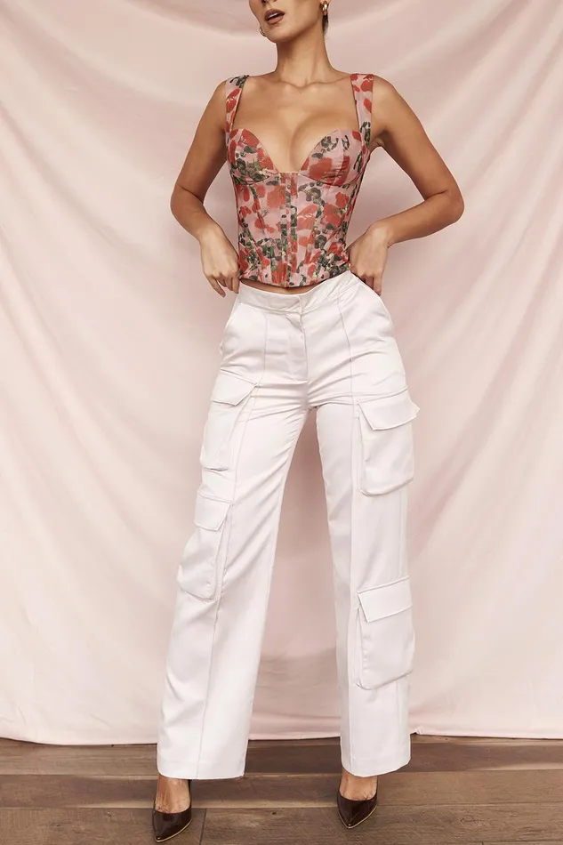 House Of CB DariaCrystal Satin Straight Leg Cargo Trousers Crystal Women Trousers