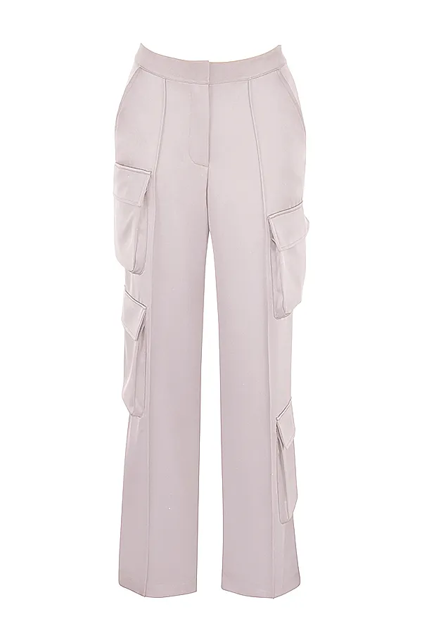 House Of CB DariaCrystal Satin Straight Leg Cargo Trousers Crystal Women Trousers