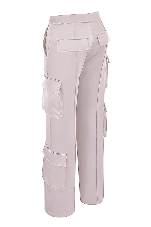 House Of CB DariaCrystal Satin Straight Leg Cargo Trousers Crystal Women Trousers